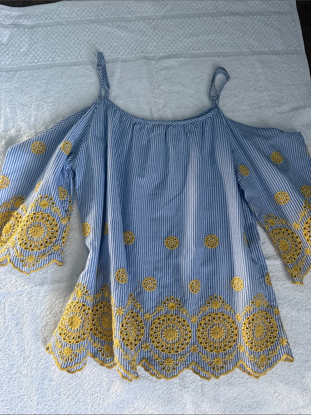 Rebellion Blue & Yellow Striped Off-Shoulder Camisole
